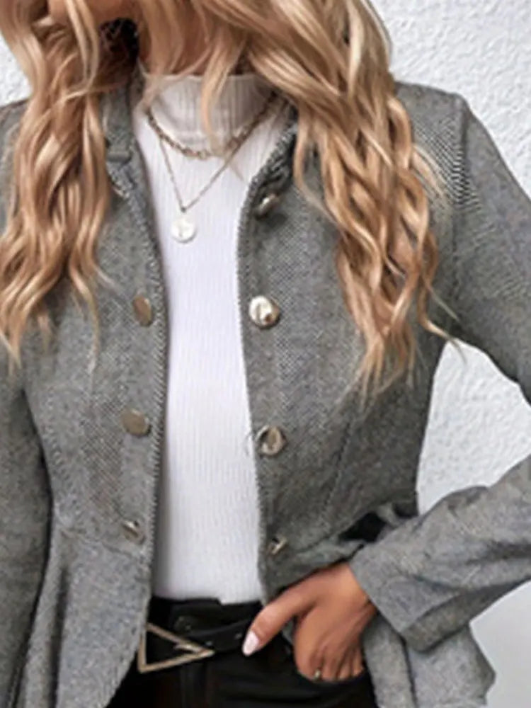 Plus Size Casual Coat Plus Chevron Print Long Sleeve