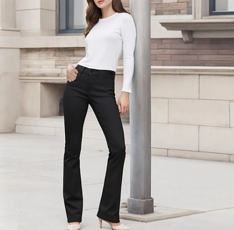 Jeans Flare With Pockets Stretch Trousers Work Casual