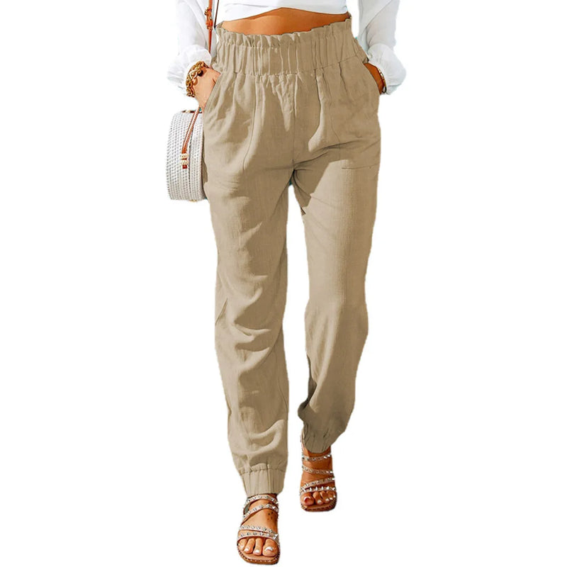 Ruffled Elastic Waistband High Waisted Pants