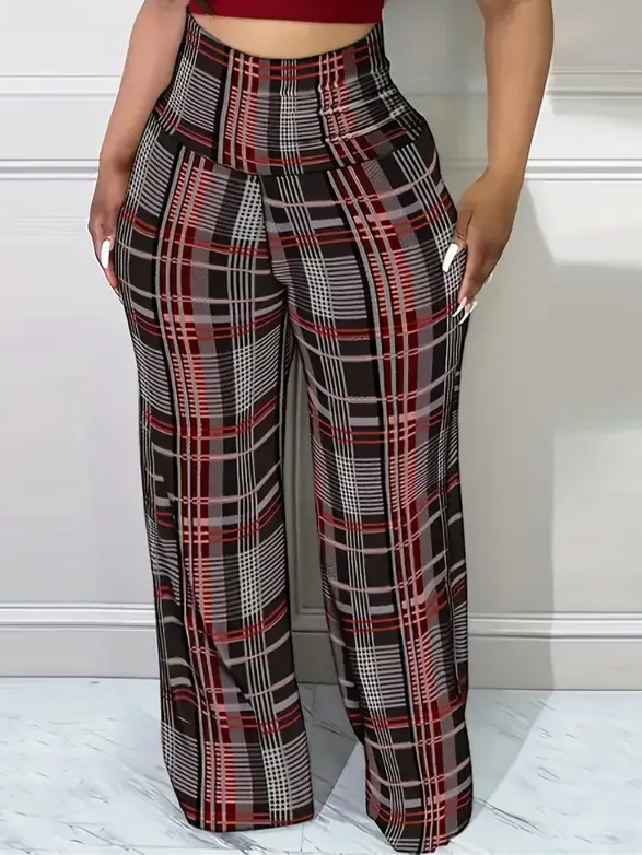 Plaid Wide Leg Pants  High Waist Casual Spring