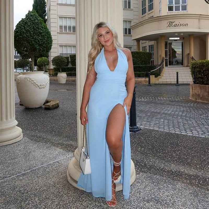 Party Dress Clothing Solid Color Mounted V-neck