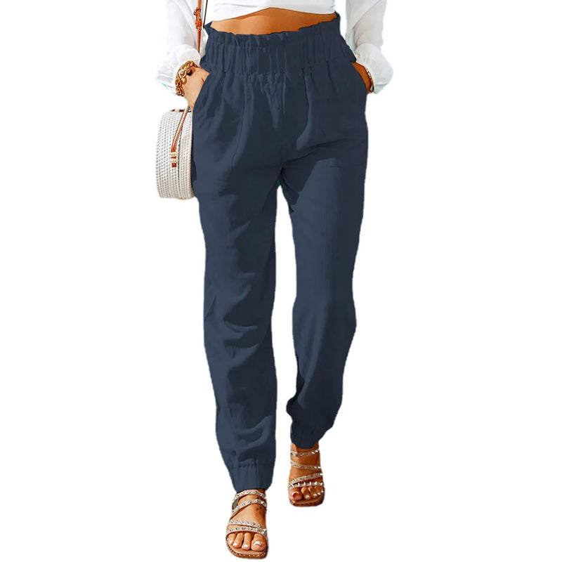 Ruffled Elastic Waistband High Waisted Pants