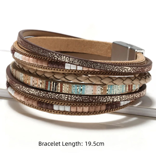 Multilayer Brown Leather Bracelet