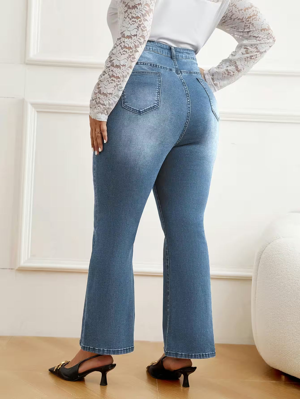 Women's plus size Denim flared pants - Additional View 4