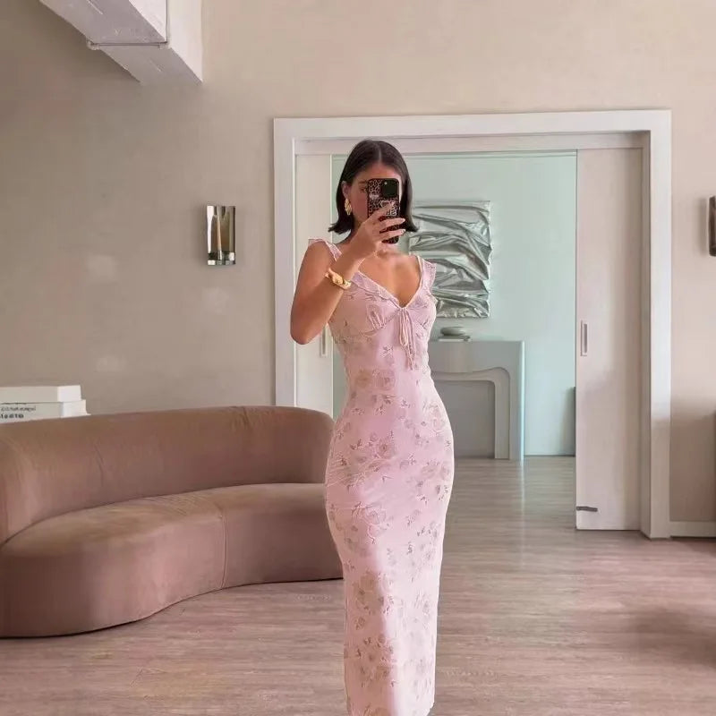 Sleeveless Backless Summer Vacation Dress with Ruffles