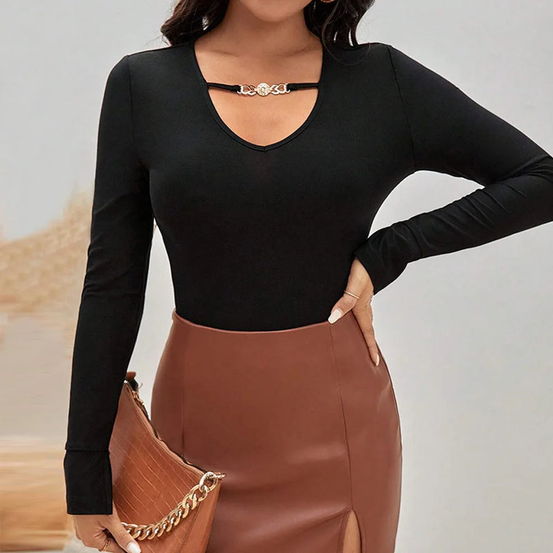 Sexy V-neck Slim Long-sleeved T-shirt