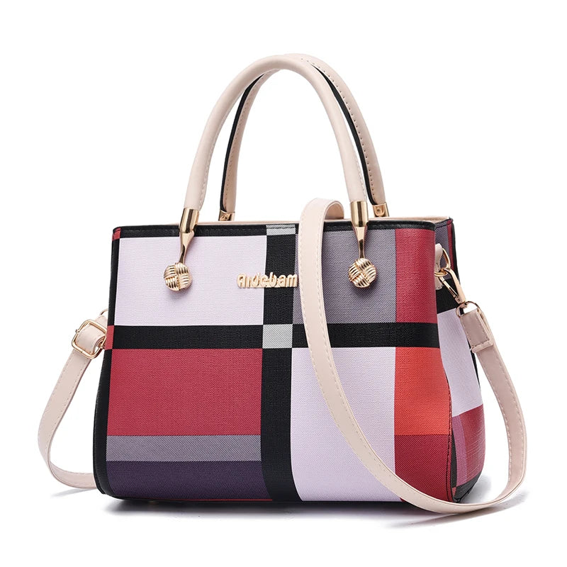 Plaid Pattern Handbag, Pompom Decor