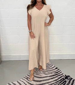 Ruffled Wide-leg Trousers Solid Casual Jumpsuit