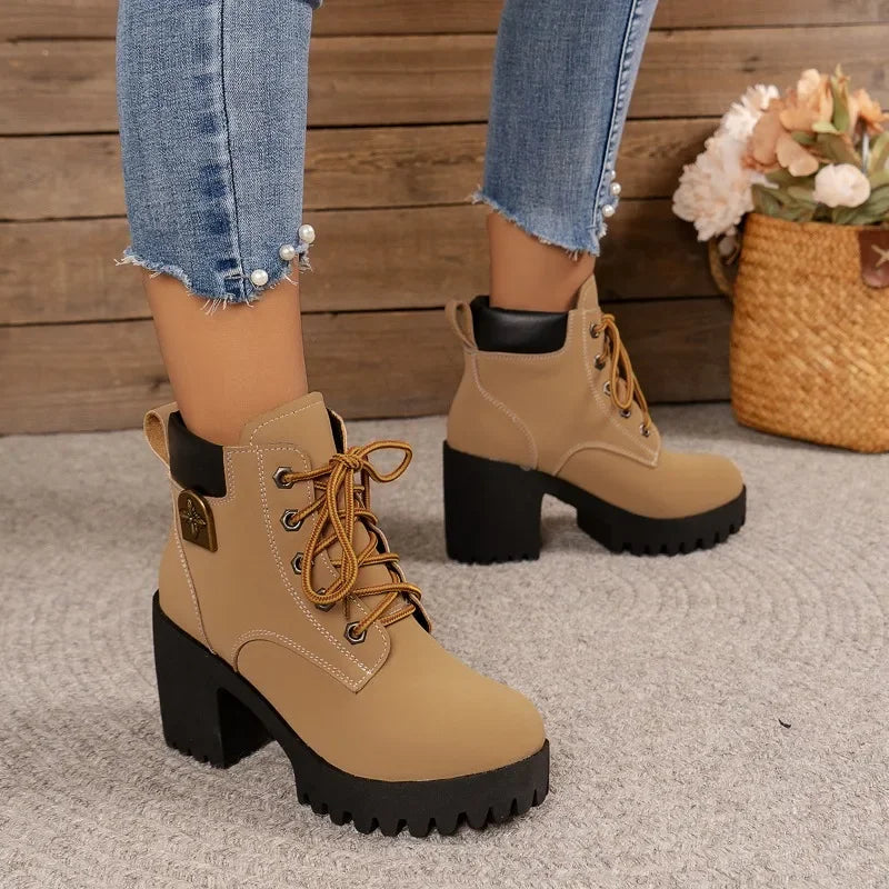 Retro Round Toe Chunky Heels Ankle Boots