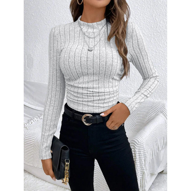 T-Shirts Autumn Fashion Plain Elasticity Long Sleeve Skinny