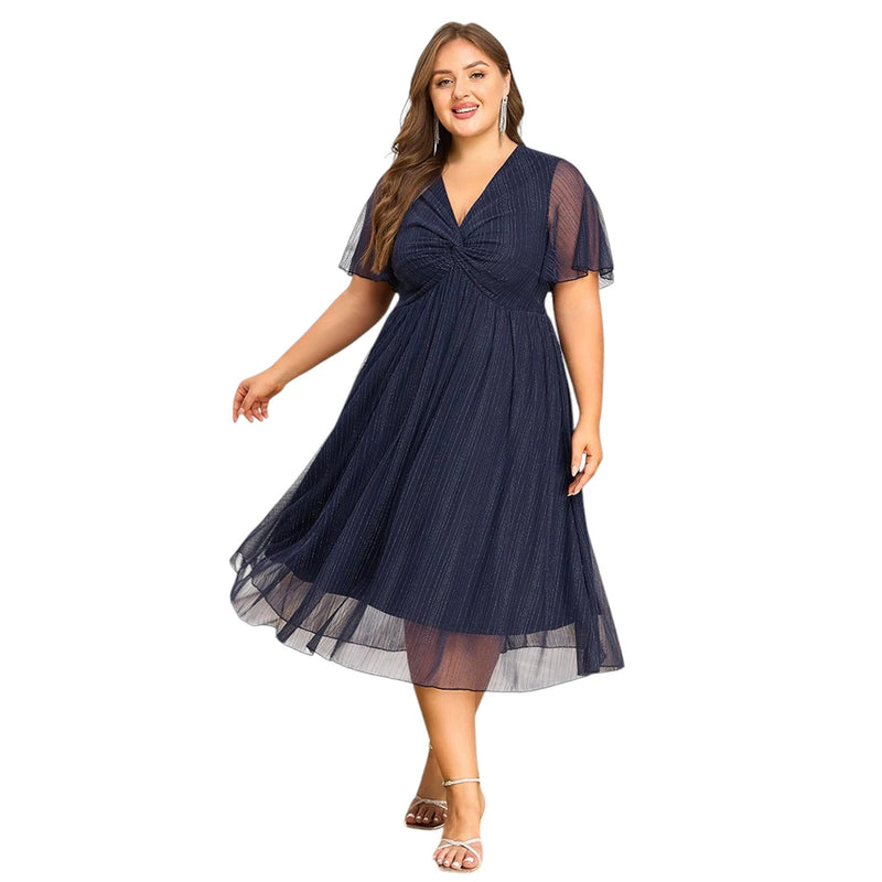 Plus Size V-Neck Solid Dresseegant Evenings