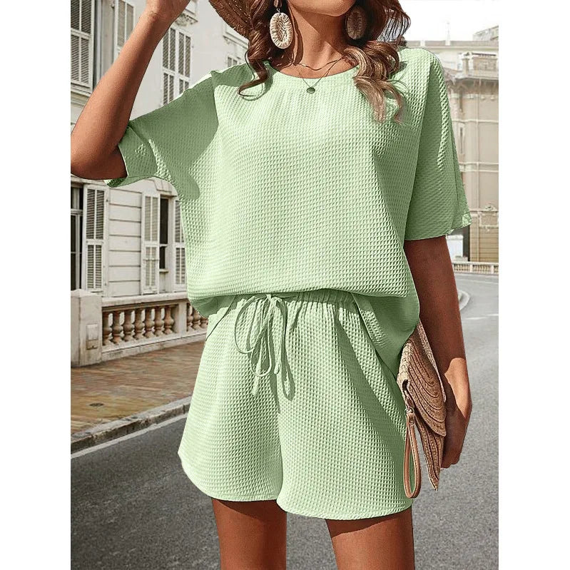 2 Piece Sets Outfit Solid Color Casual Loose Short