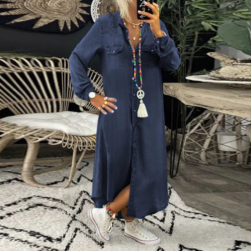 Plus Size Casual Dress Elegant Button Long Sleeve
