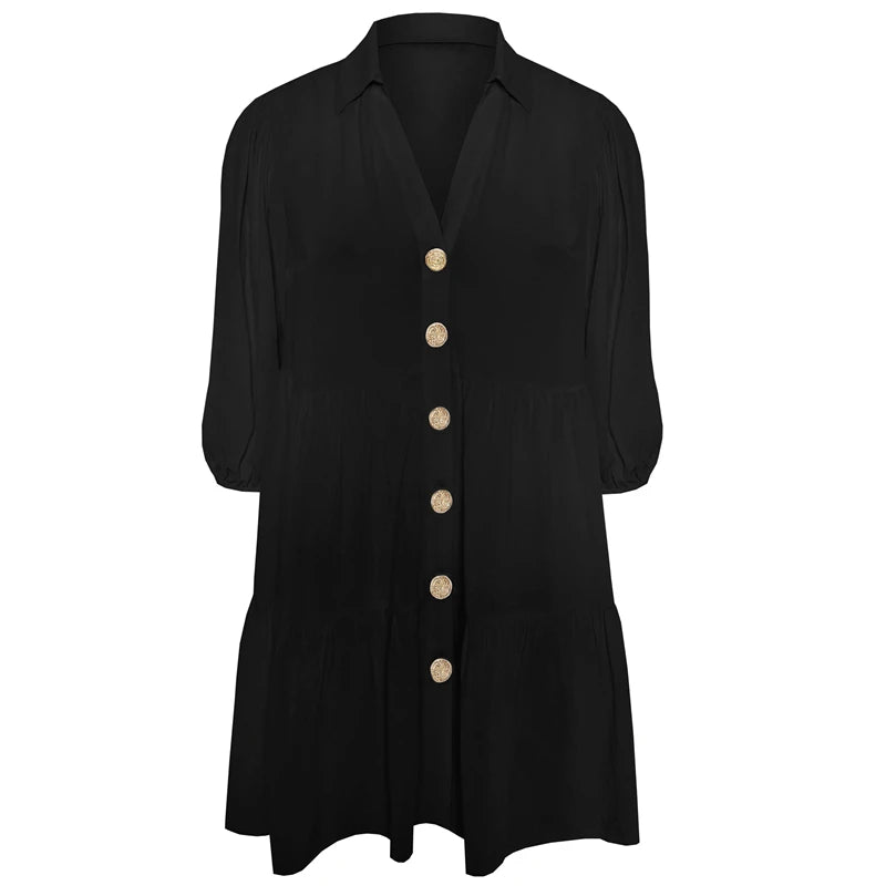 Plus Size Button Down Elegant Spring Autumn Tunic Tops