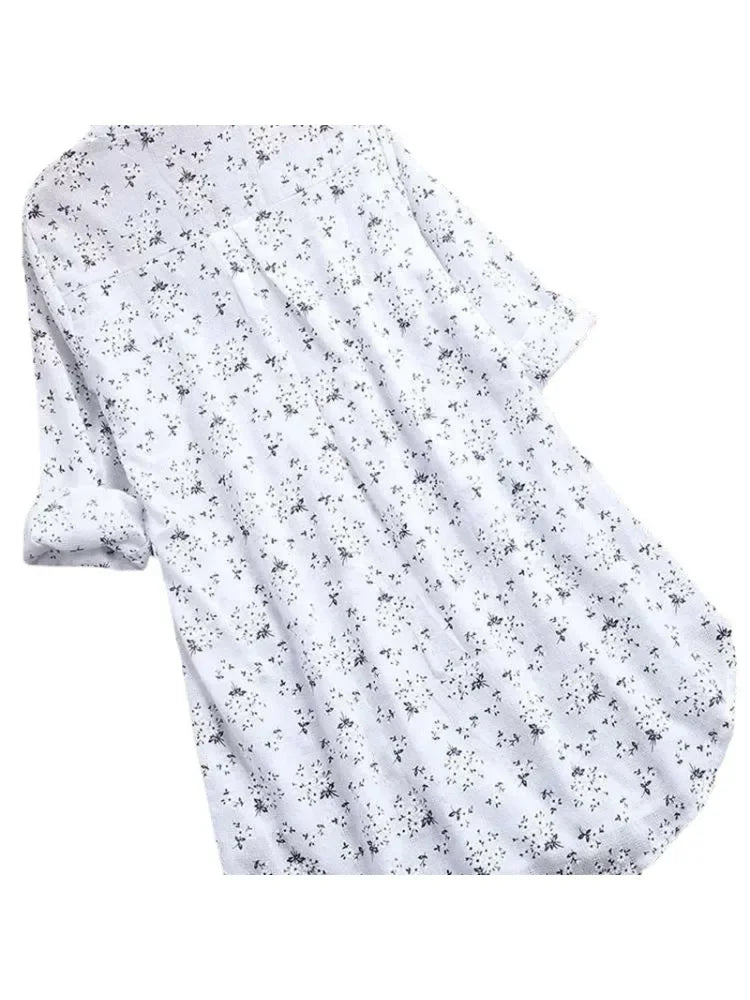 Plus-size Shirt White Long Flower Decorated