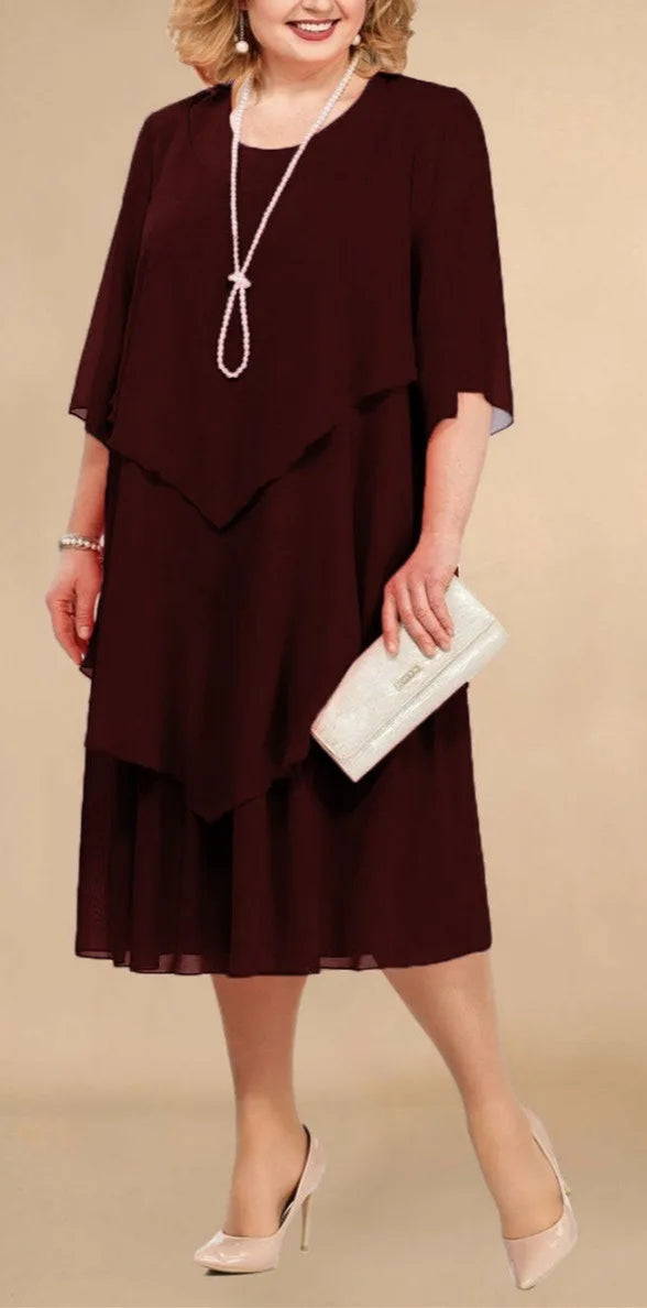 Plus Size Elegant Chiffon Dress Irregular