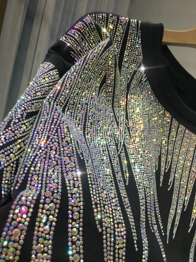 L-4XL Plus Size Tops Rhinestone Graphic T-shirts
