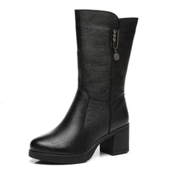 Genuine leather mid calf boots