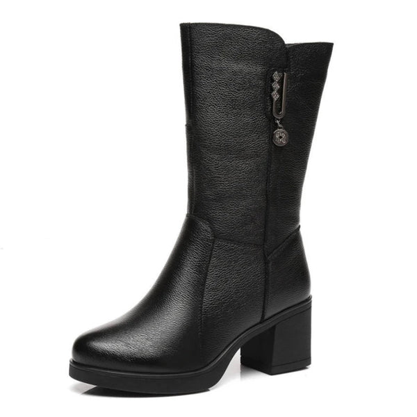 Genuine leather mid calf boots
