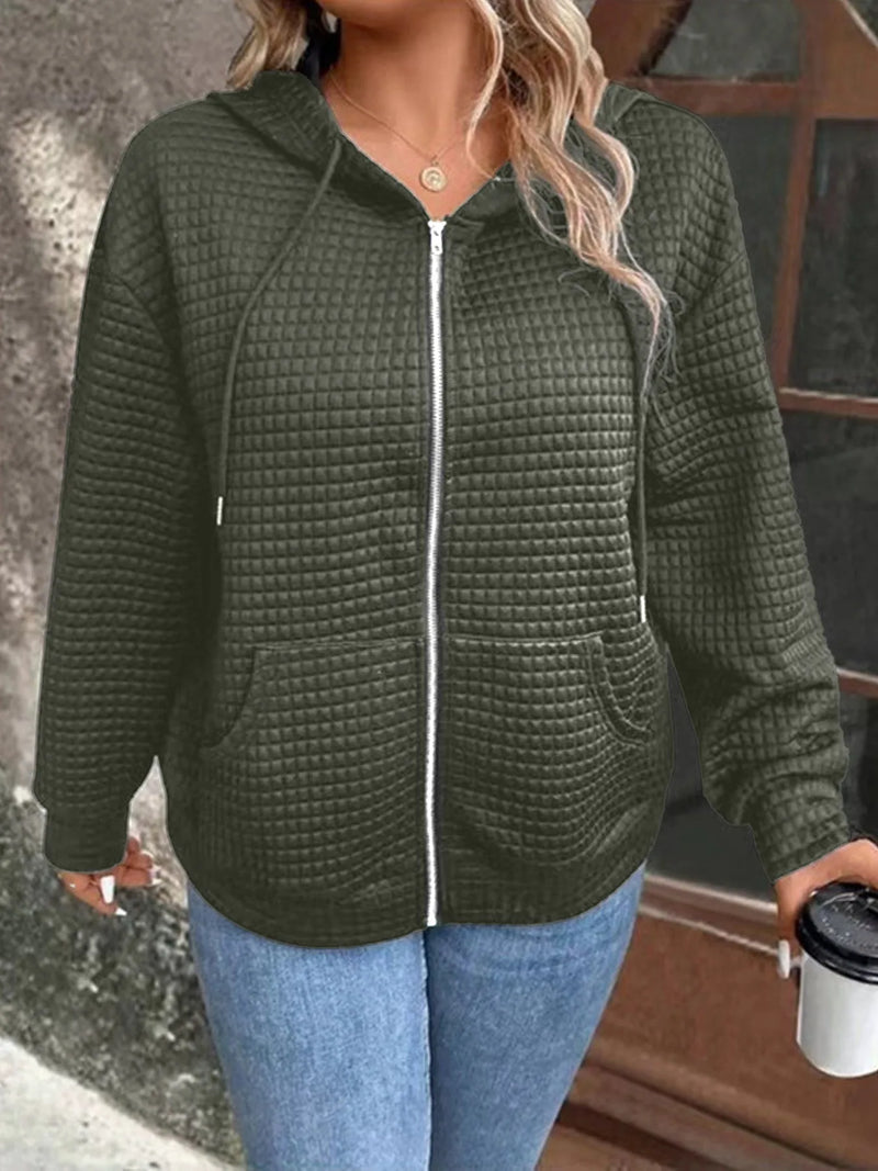 Autumn color pocket hooded zipper Jacket