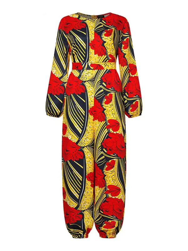 Plus Size Printed Jumpsuits Vintage Casual