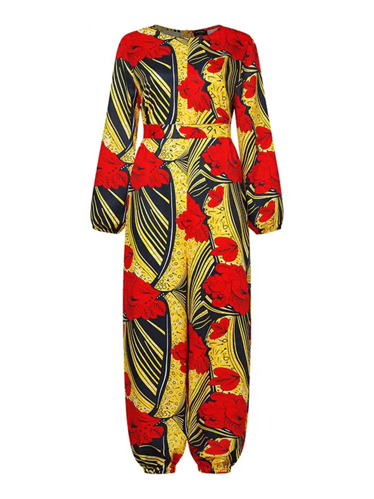 Plus Size Printed Jumpsuits Vintage Casual