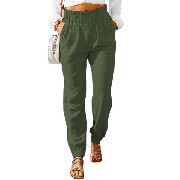 Ruffled Elastic Waistband High Waisted Pants