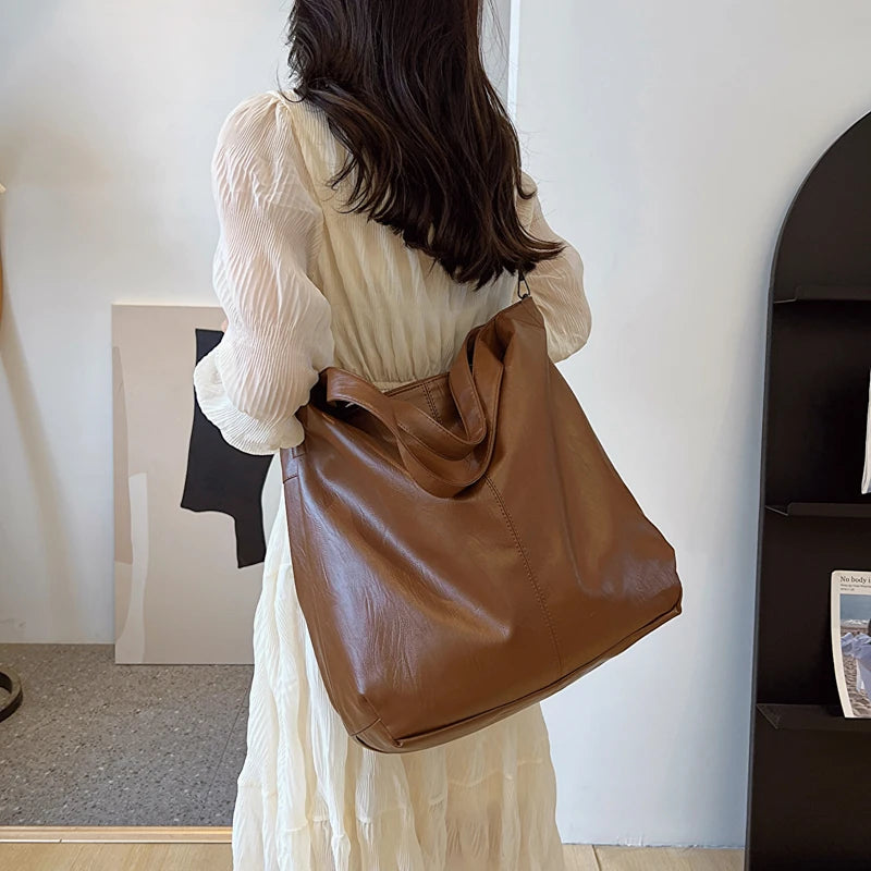 LEFTSIDE Fashion Big Leather Tote Bag
