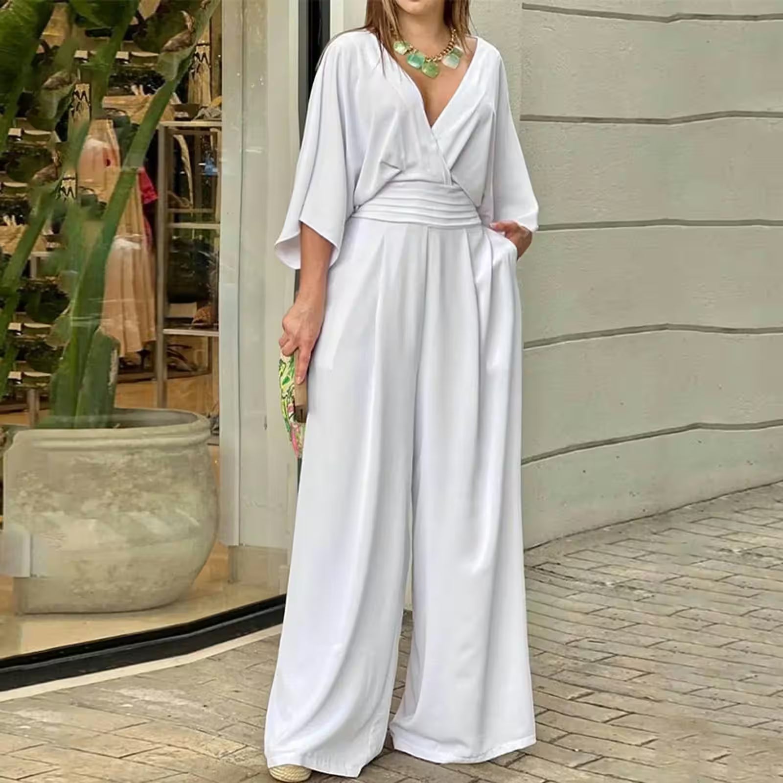 Jumpsuit Casual Versatile Deep V Neck Bat Sleeve - Additional View 5
