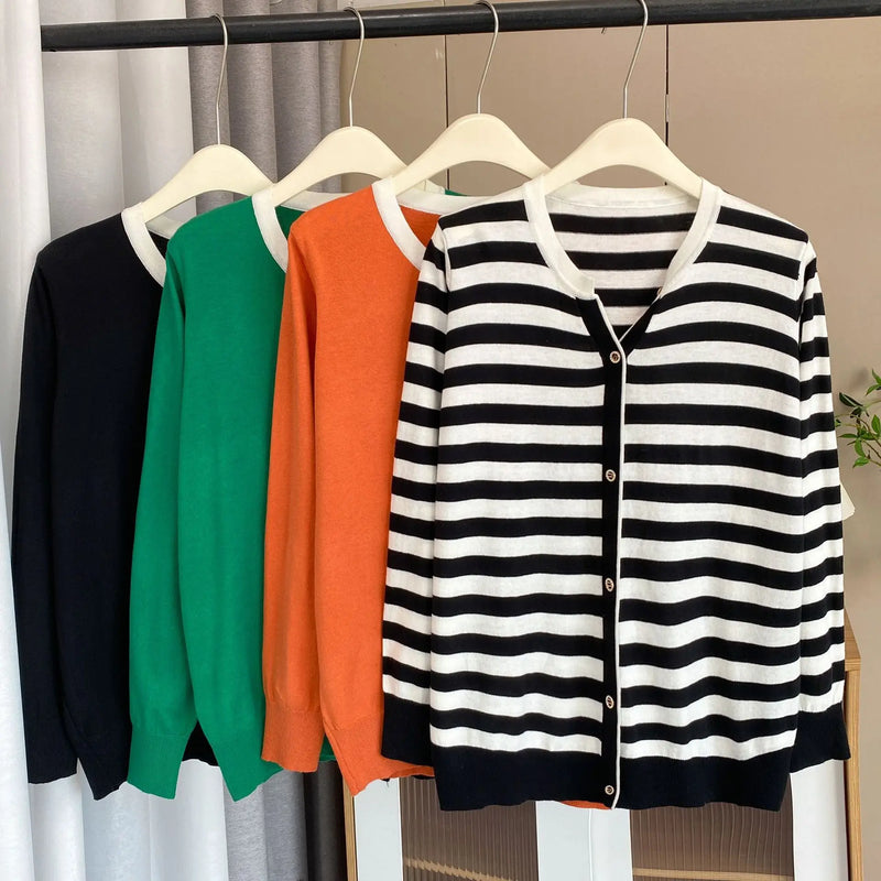 Plus Size  V-Neck Stripe Knitted Pullover