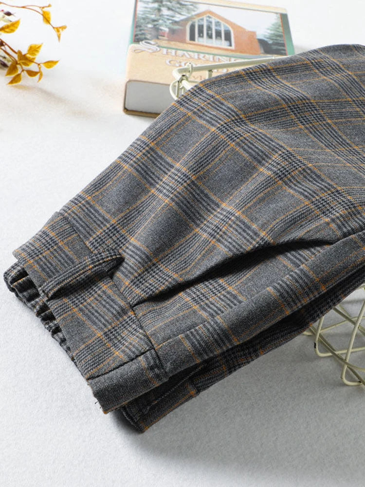 Straight  Plaid Split Formal Baggy Spodnie