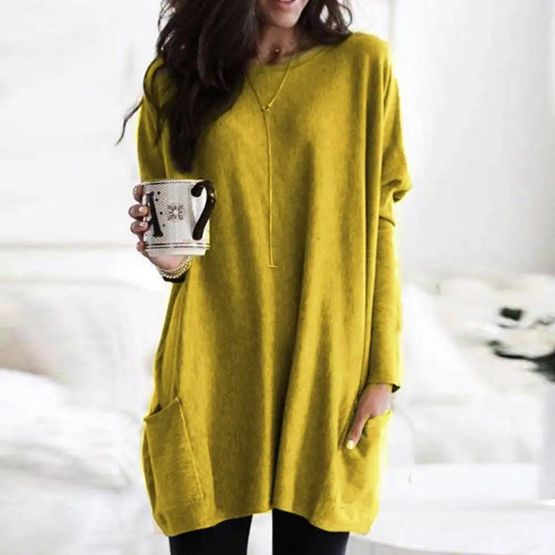 Long Sleeve Pocket Tunic Tops Blouse Casual