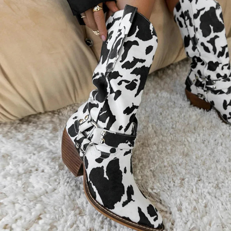 Mid-Calf Cowgirl Boots Casual Shoes