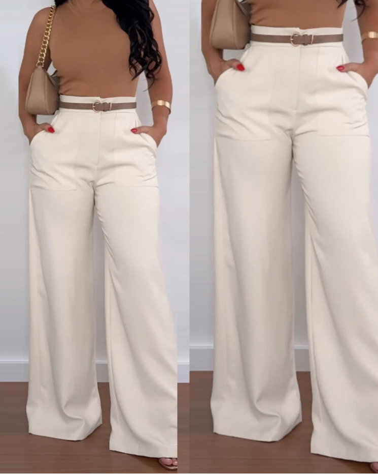 Pocket Design Flared Pants Casual Loose Fit