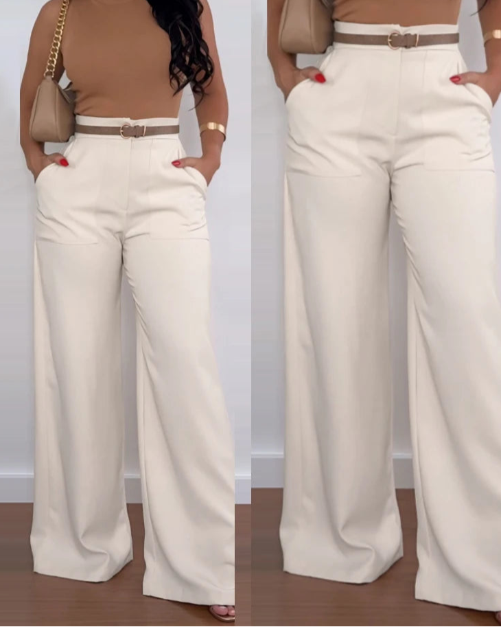 Pocket Design Flared Pants Casual Loose Fit