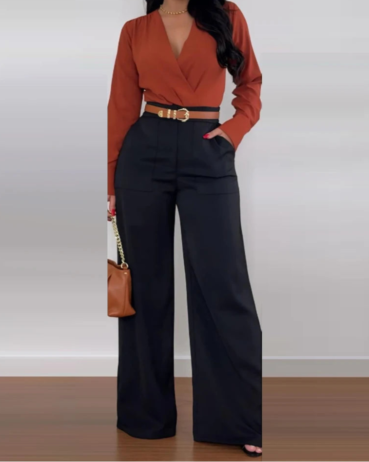 Pocket Design Flared Pants Casual Loose Fit