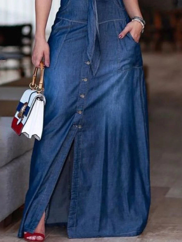 Dress Plus Size Flat Neck Wash Denim