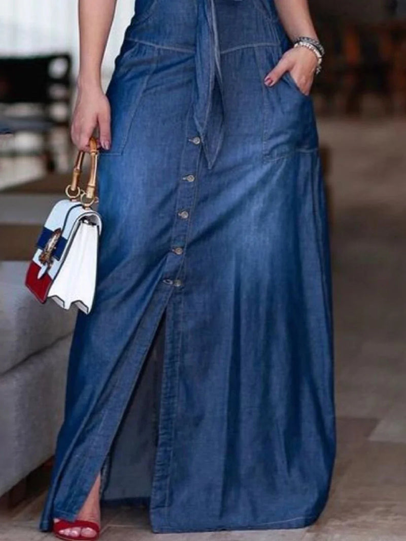 Dress Plus Size Flat Neck Wash Denim