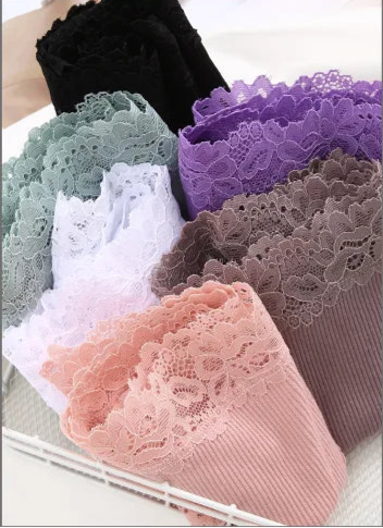 3PCS Lace Seamless Cotton Panties Ribbed Brazilian