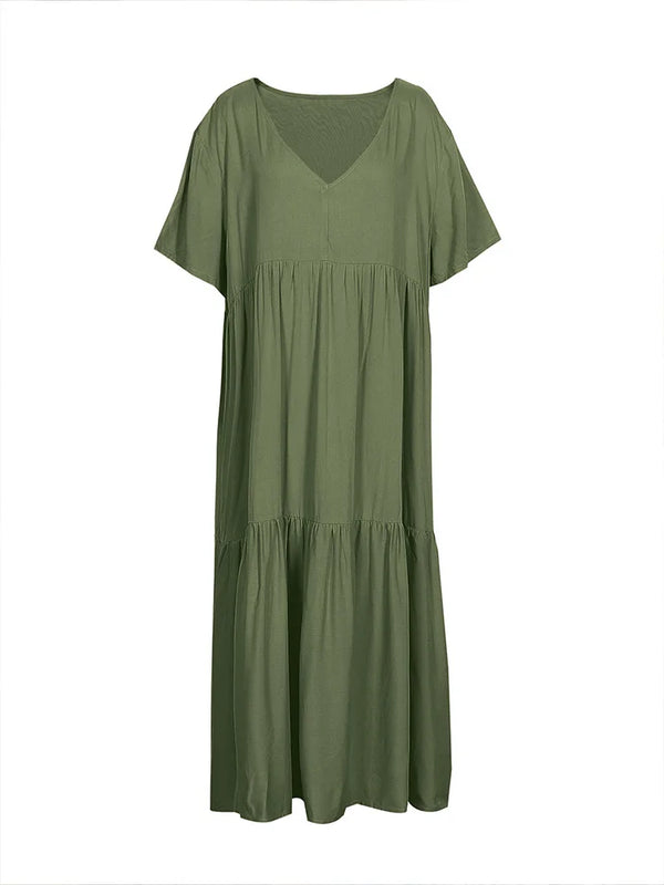 Plus Size Casual Loose V-Neck Solid Long