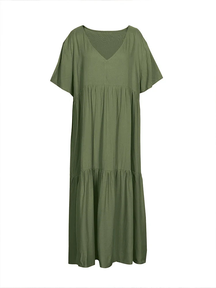 Plus Size Casual Loose V-Neck Solid Long