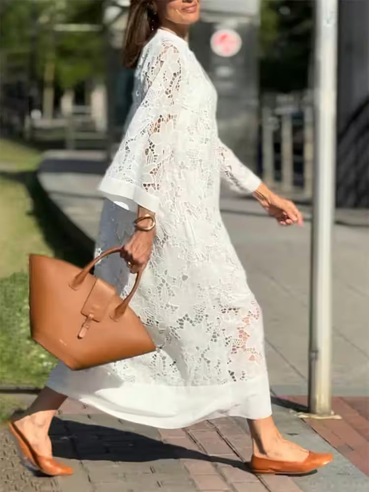 Women's Spring V-neck lace midi dress - Women's Fashion - View 3
