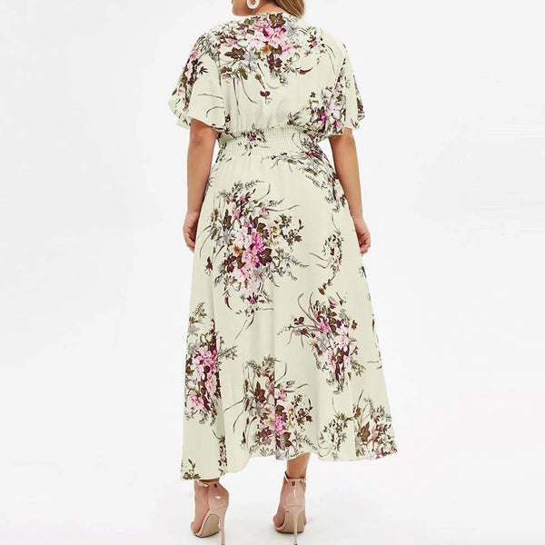 Dress Plus Size Elegant Butterfly Sleeve Floral Print