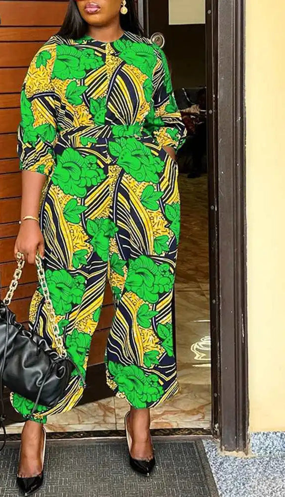 Plus Size Printed Jumpsuits Vintage Casual