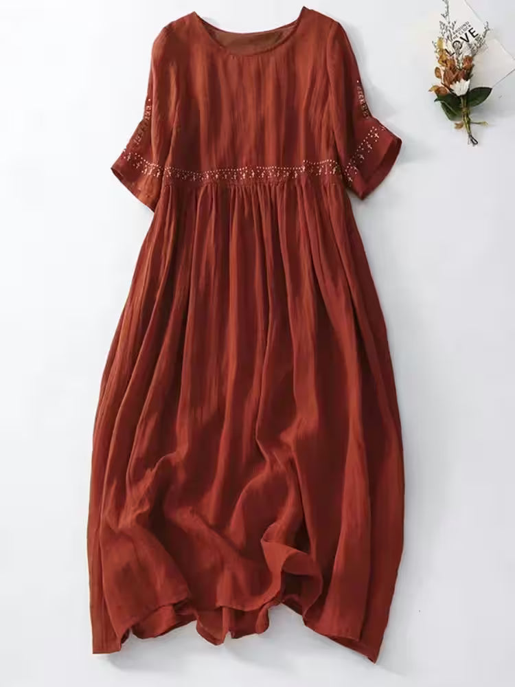 Retro Cotton Linen Dress Summer Loose - Women's Fashion - View 3