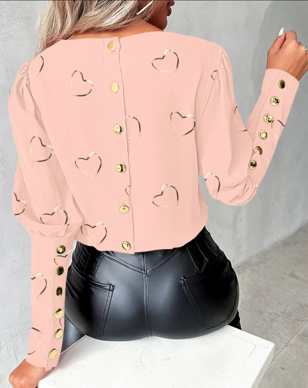 Shirt Long Sleeve Round Neck Button Down