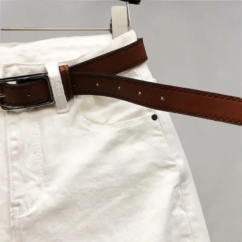 Jeans White High Waist Skinny Cropped Tappered Casual Pantalones