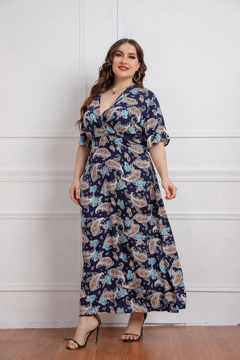 Plus Size Floral Print Short Sleeve Bohemian