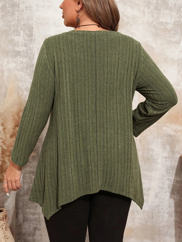 Plus Size Solid  T-shirt, Casual Long Sleeve Spring