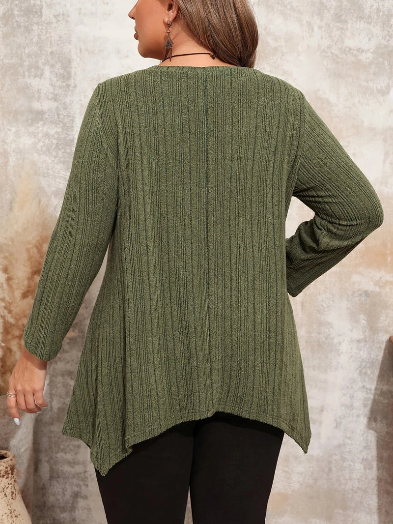 Plus Size Solid  T-shirt, Casual Long Sleeve Spring